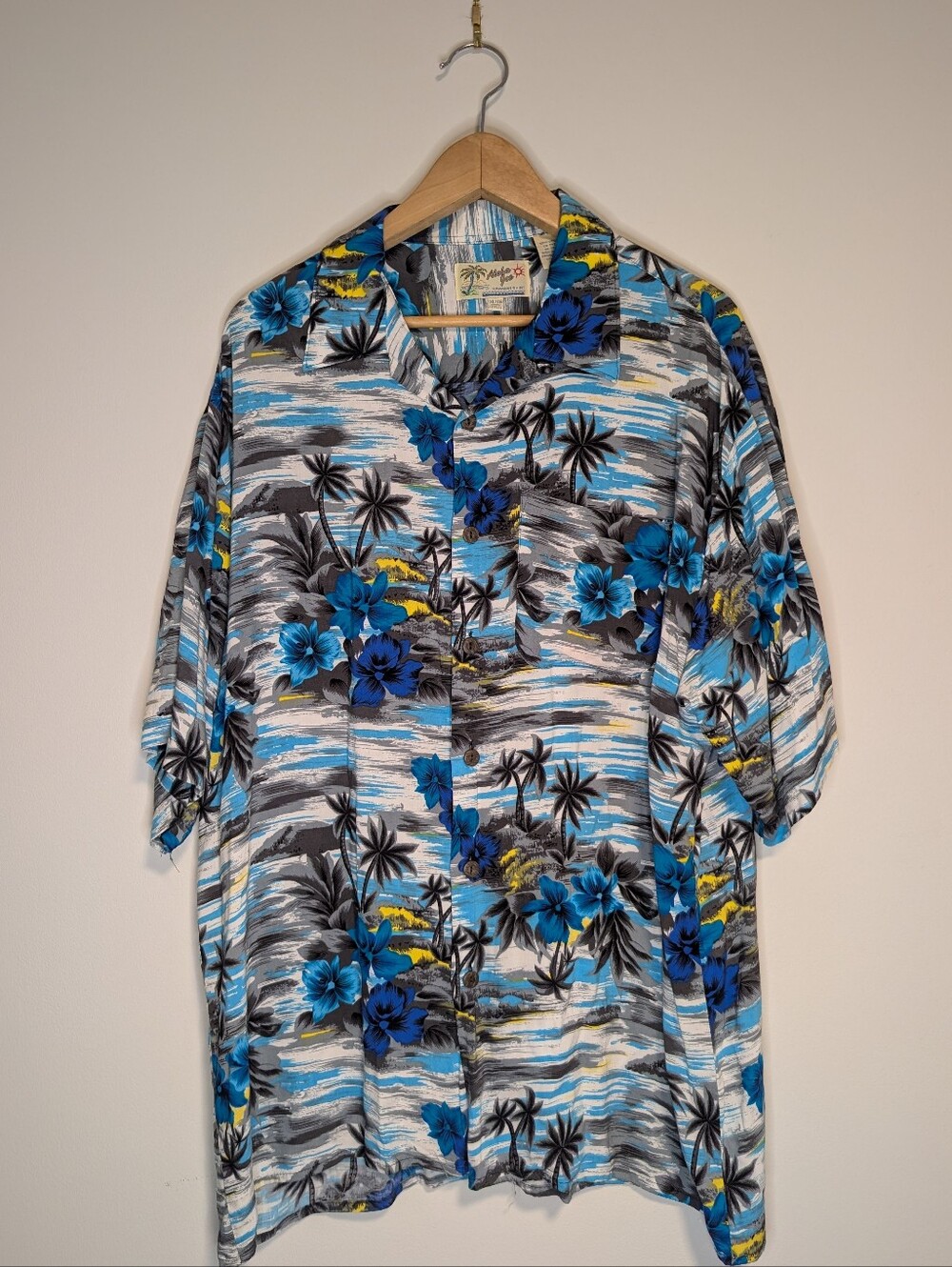 Aloha Joe Hawaiian Shirt Men's XL Tropical Blue Hibiscus Button-Up - Big Man